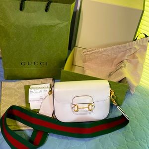 Gucci Horsebit 1955 mini bag. WHITE LEATHER.